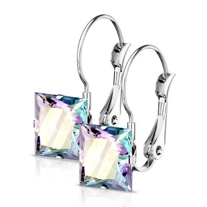 Stainless Steel Square CZ Gem Earrings