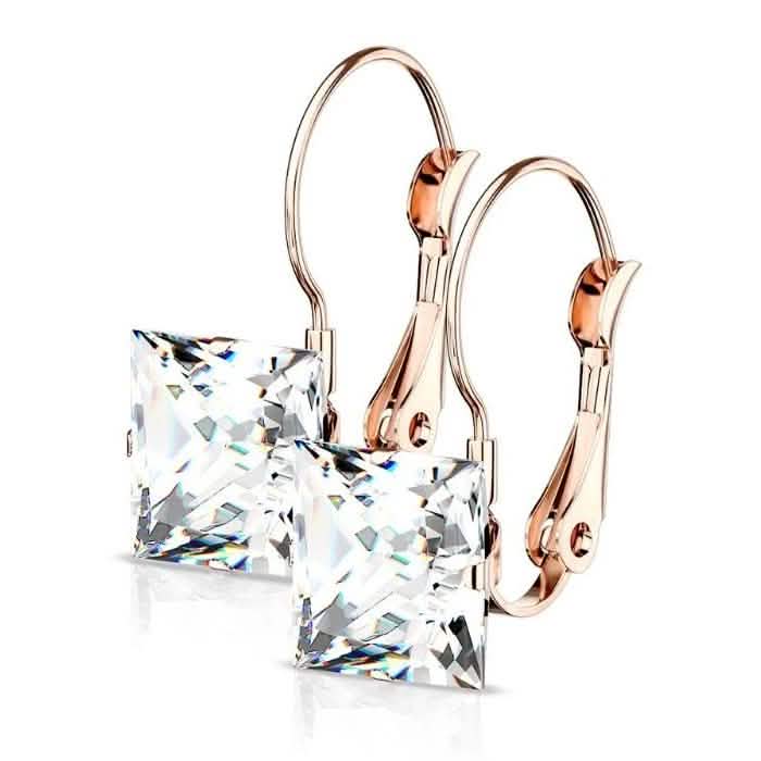 Stainless Steel Square CZ Gem Earrings
