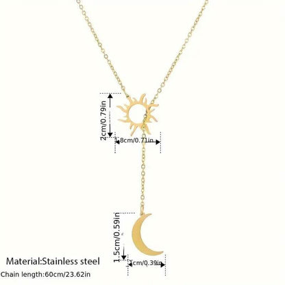 Stainless Steel Sun Totem and Moon Necklace