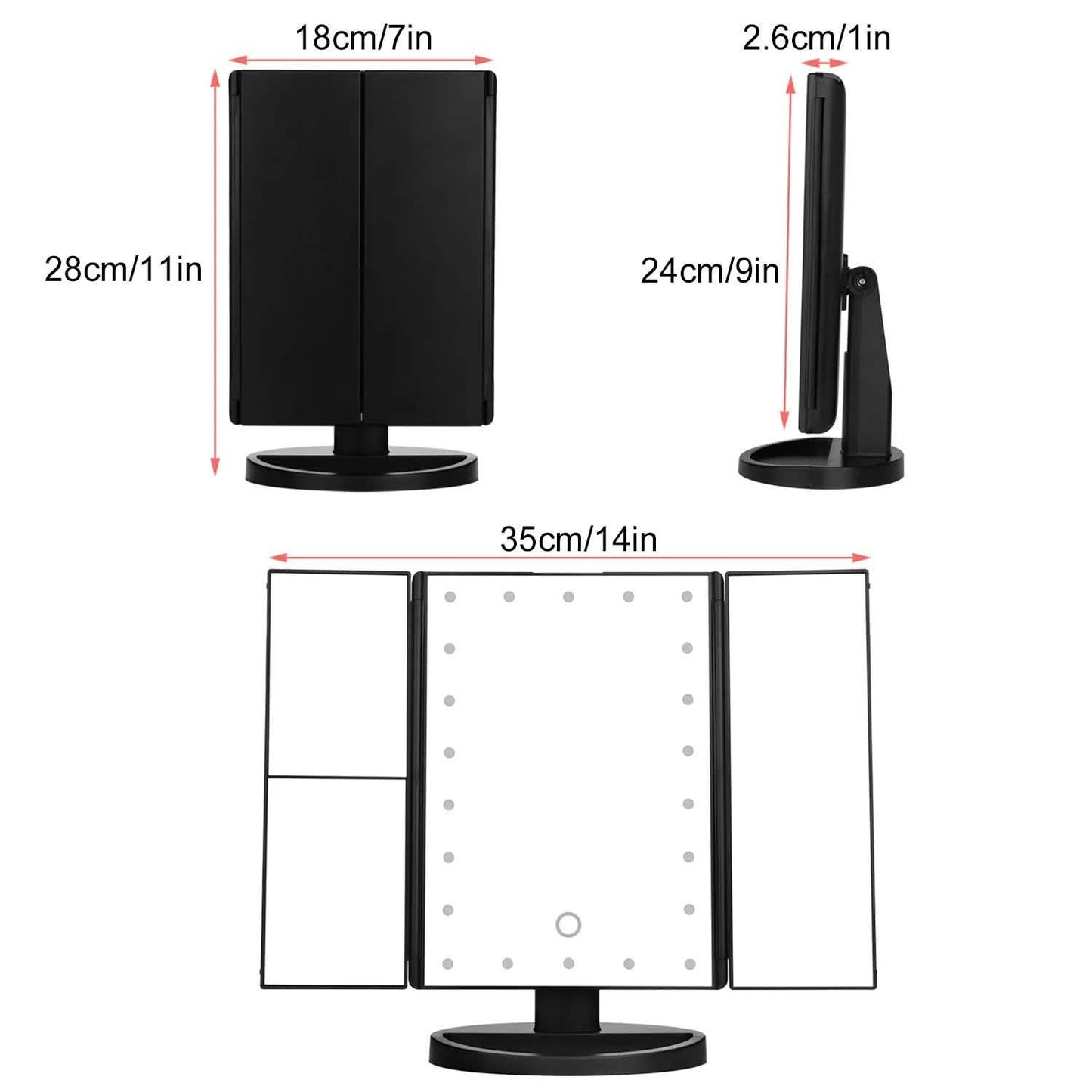 Standing Make Up Mirror Vanity USB 21 LED Light 10X 3X 2X 1X Magnification Black