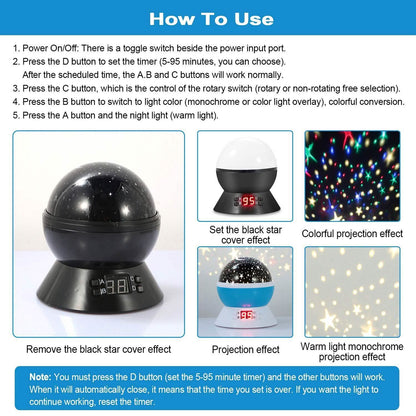 Star Moon LED Projector Lamp Kids Night Light