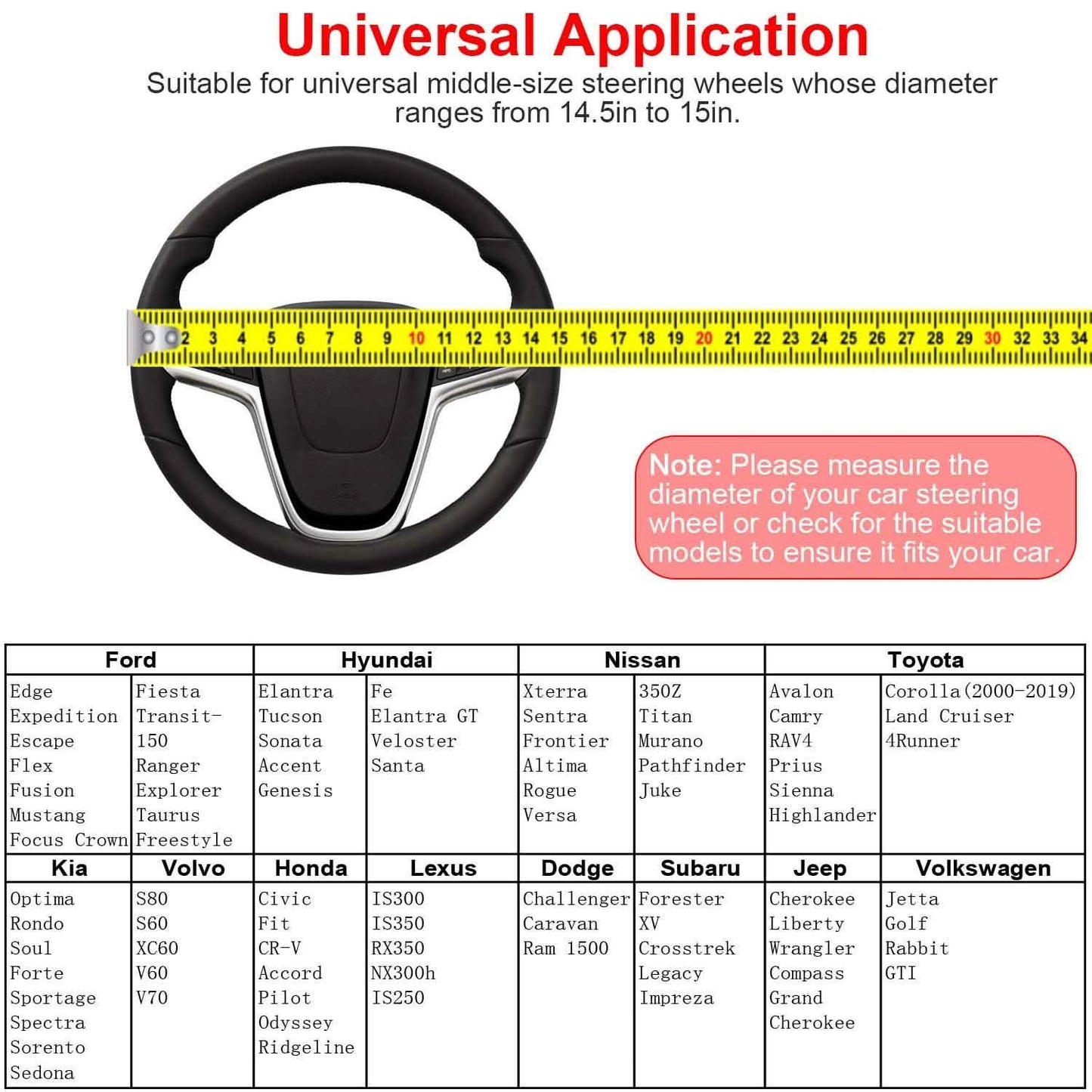 Steering Wheel Cover 14.5"- 15" Diameter Universal Fiber Leather