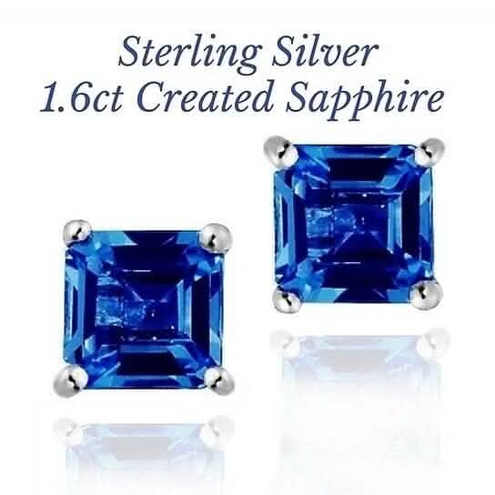 Sterling Silver 1.6 Created Sapphire Square Shape Stud Earring