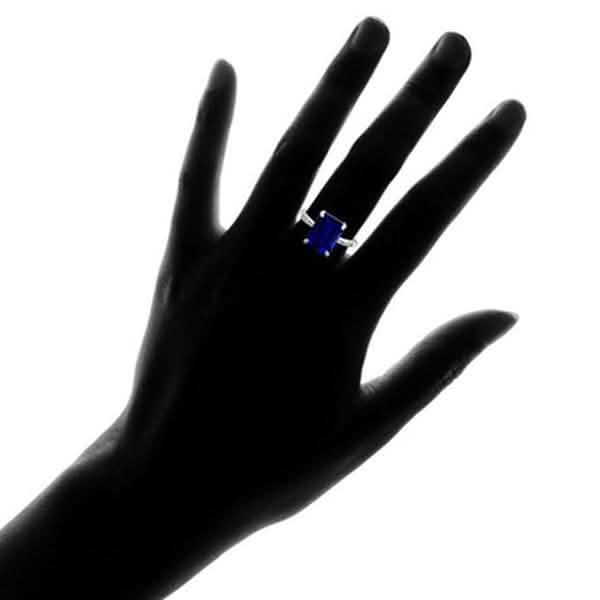 Sterling Silver 4.00 CTW Emerald Cut Genuine Sapphire Ring