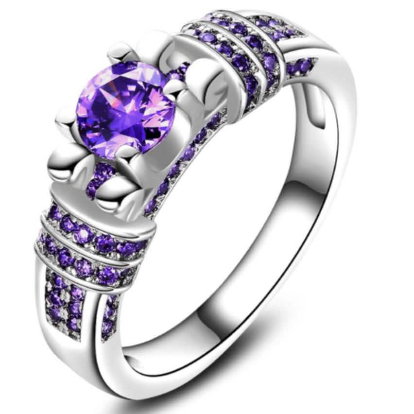 Sterling Silver Amethyst Engagement Ring