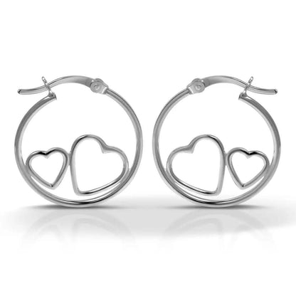 Sterling Silver Classic Hoop With Heart Design Earrings