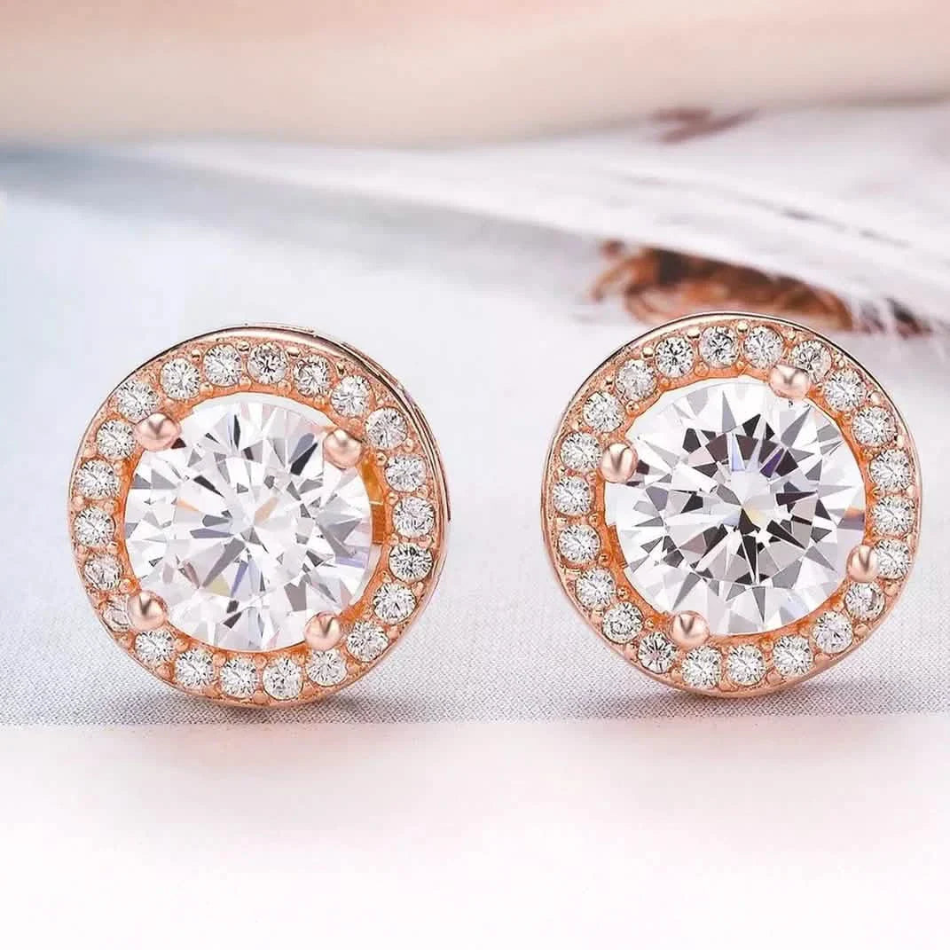 Sterling Silver Cubic Zirconia Classic Halo Stud Earrings