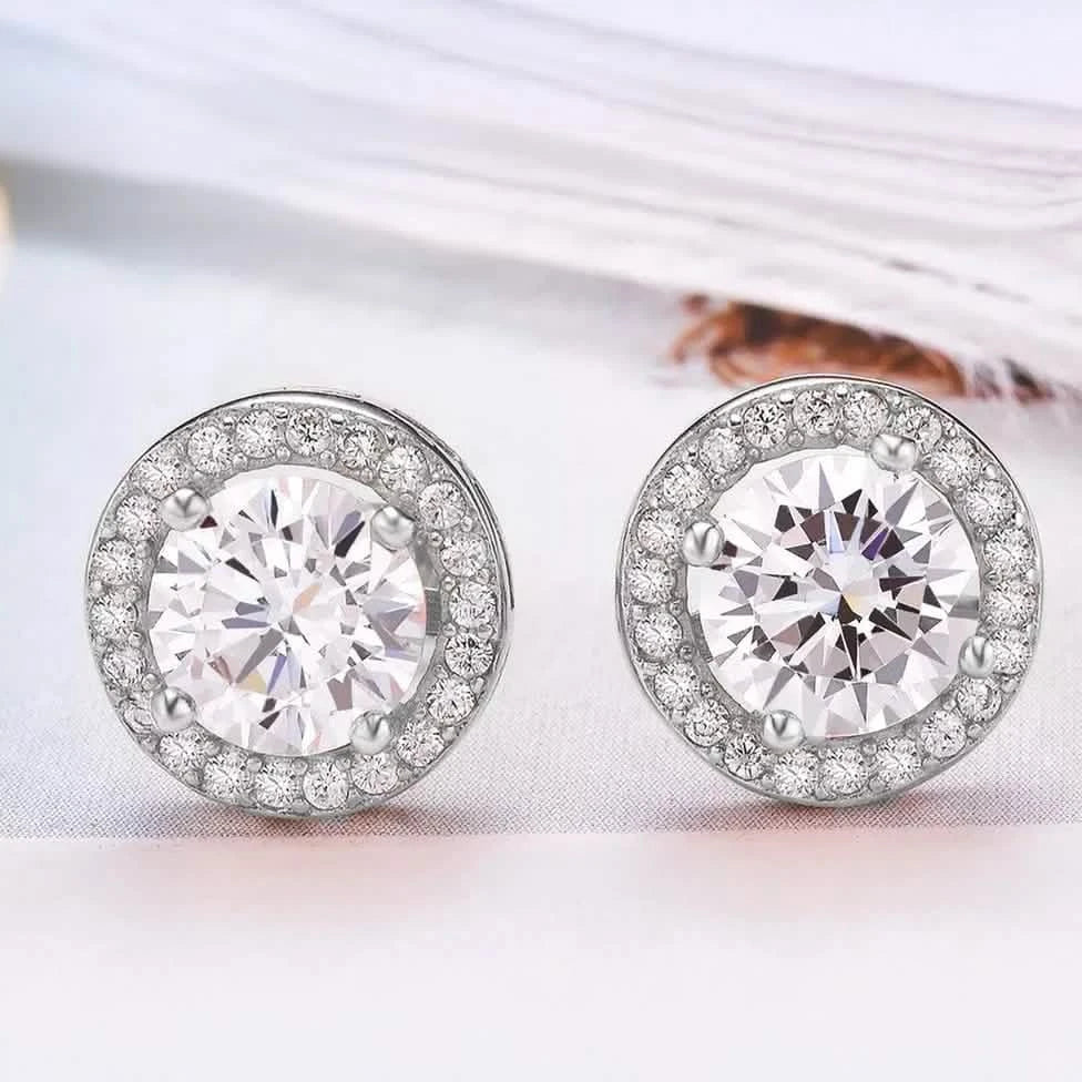 Sterling Silver Cubic Zirconia Classic Halo Stud Earrings