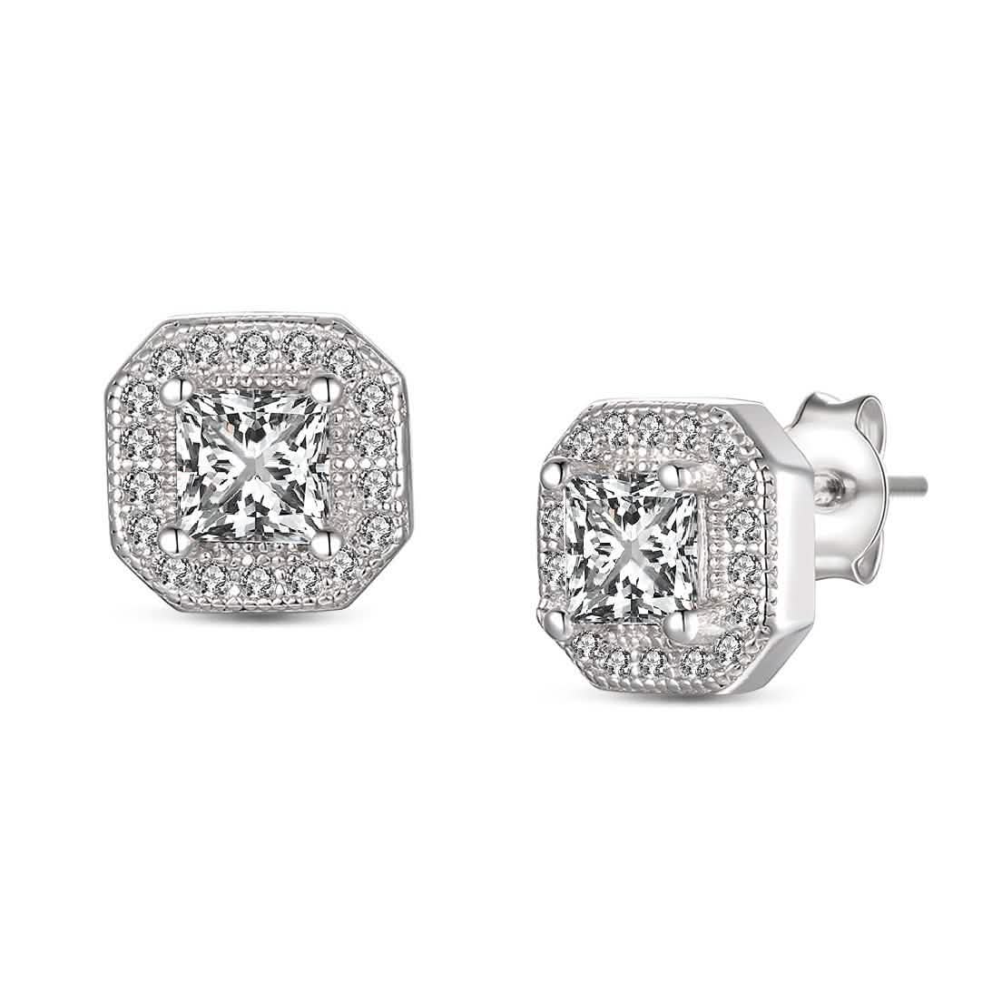 Sterling Silver CZ Square Stud Earrings