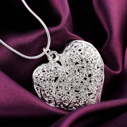 Sterling Silver Filigree Puffed Heart Necklace
