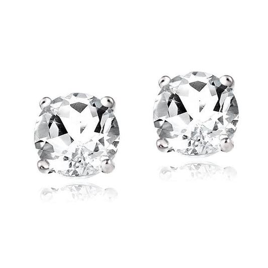 Sterling Silver Genuine 2 Carat White Topaz Stud Earrings