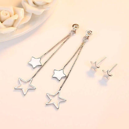 Sterling Silver Long Star Drop Earrings