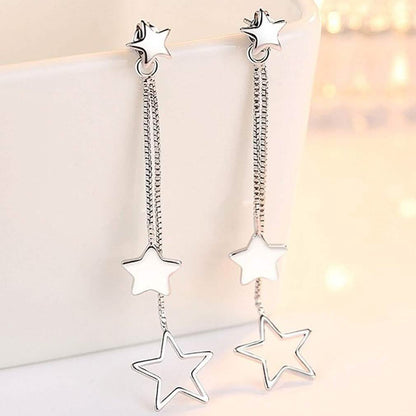 Sterling Silver Long Star Drop Earrings