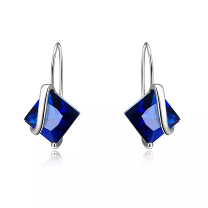 Sterling Silver Sapphire Diamond Cut Earring