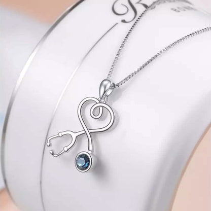 Sterling Silver Stethoscope Heart Pendant Necklace With Swarovski Crystals
