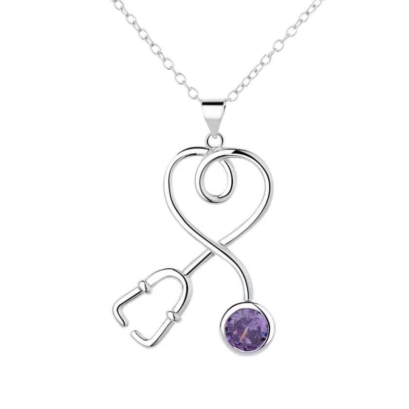 Sterling Silver Stethoscope Heart Pendant Necklace With Swarovski Crystals