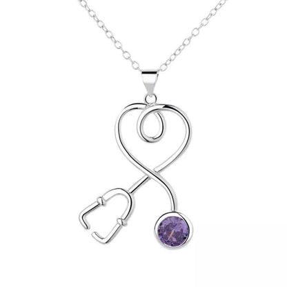 Sterling Silver Stethoscope Heart Pendant Necklace With Swarovski Crystals