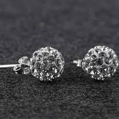 Sterling Silver White Austrian Crystal Ball Studs