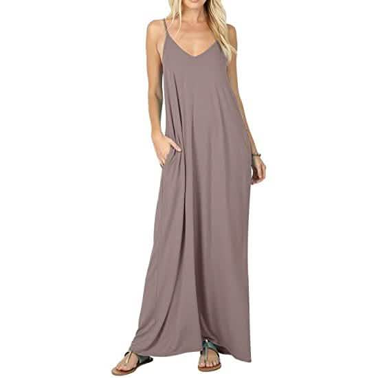 Stokeen Women's Summer Casual Plain Spaghetti Strap Maxi Dress