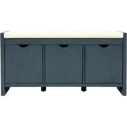 Storage Bench with Removable Cushion and 3 Flip Lock Storage Cubbies