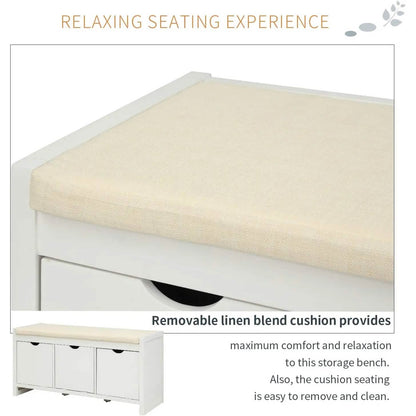 Storage Bench with Removable Cushion and 3 Flip Lock Storage Cubbies