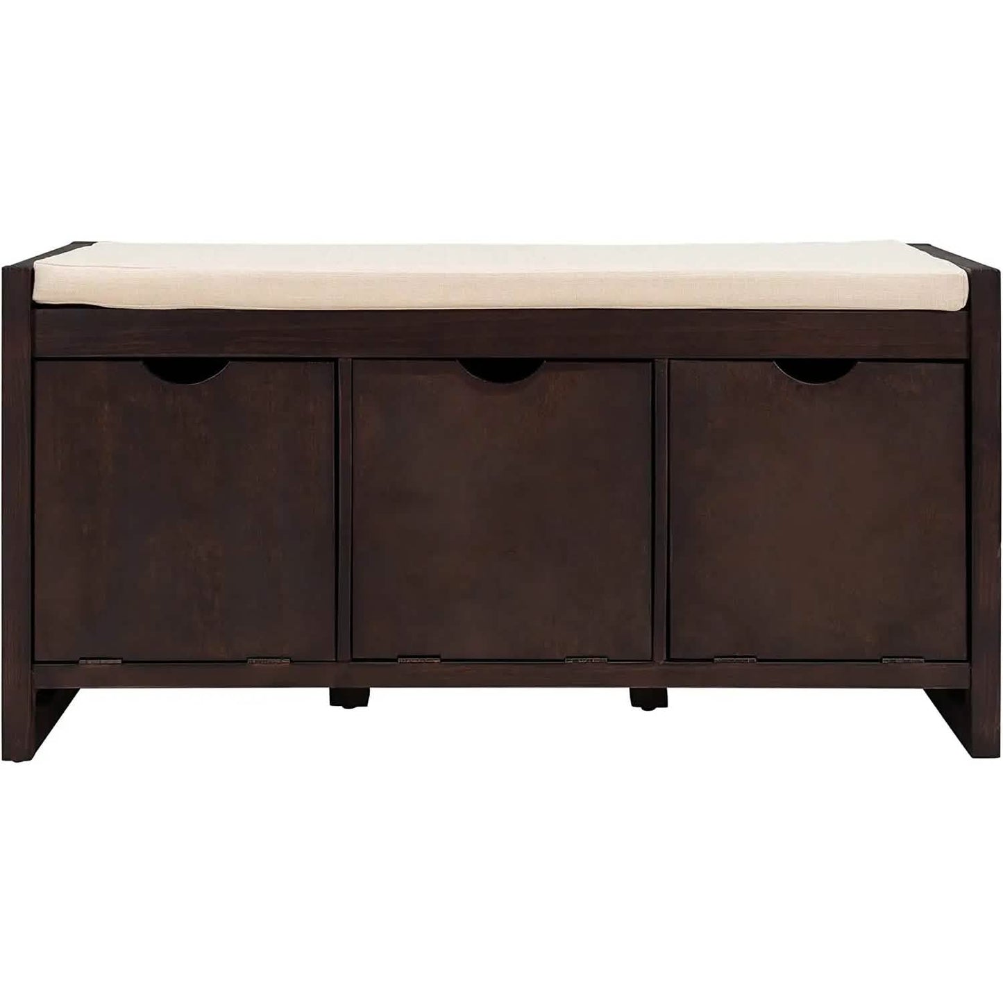 Storage Bench with Removable Cushion and 3 Flip Lock Storage Cubbies