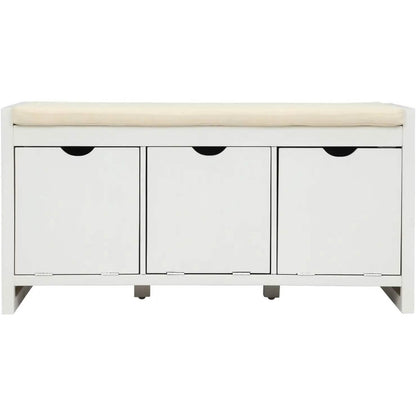 Storage Bench with Removable Cushion and 3 Flip Lock Storage Cubbies
