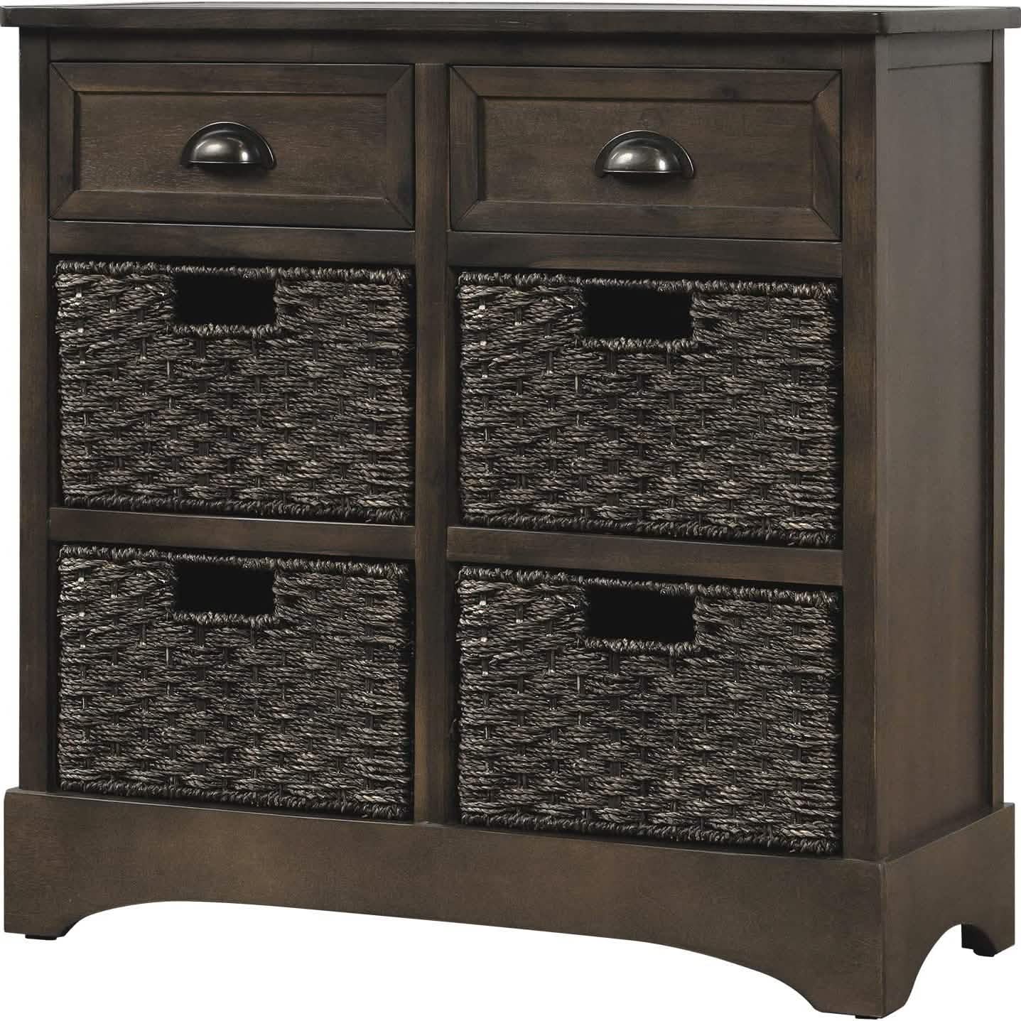 Storage Cabinet with 2 Drawers and 4 Rattan Baskets