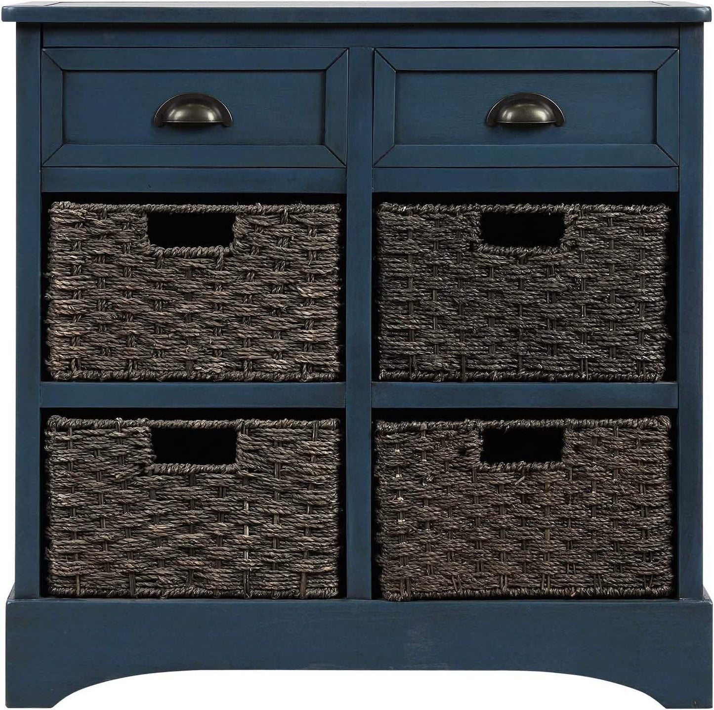 Storage Cabinet with 2 Drawers and 4 Rattan Baskets