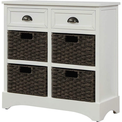 Storage Cabinet with 2 Drawers and 4 Rattan Baskets