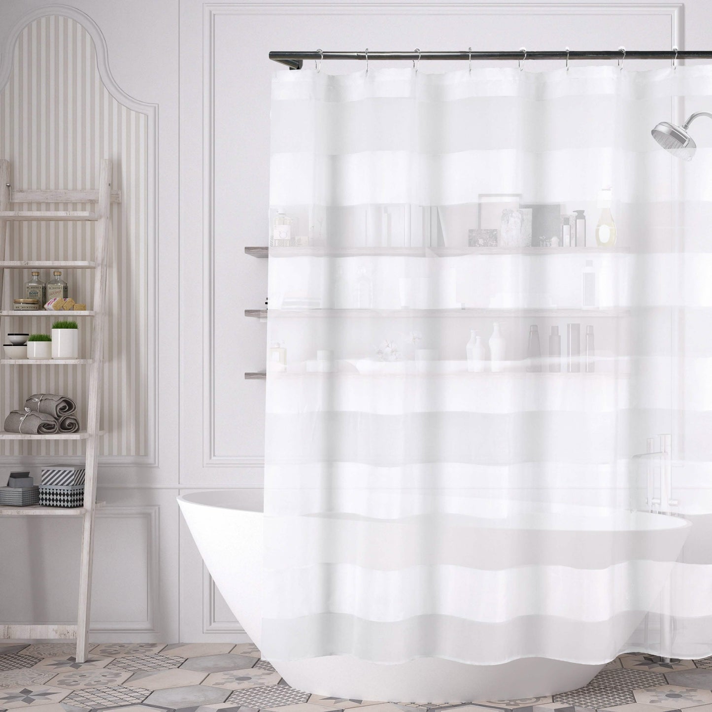 Striped Shower Curtain 70" x 72" with 12-Piece Hook Set