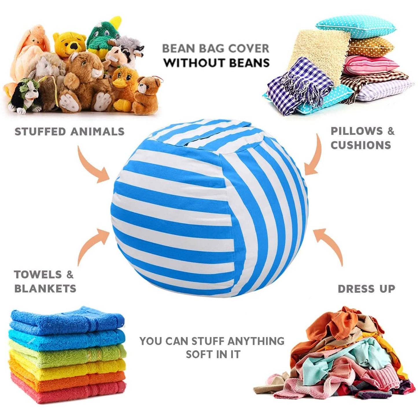 Stuffed Animal Storage Bean Bag Chair Cover