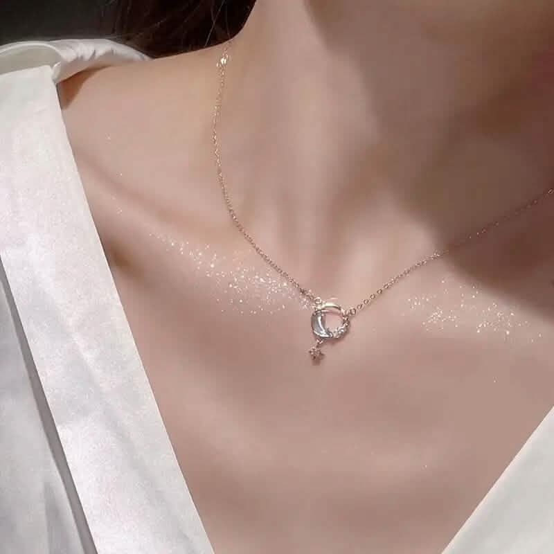 Stunning Moon and Star Birthstone Pendant Necklace