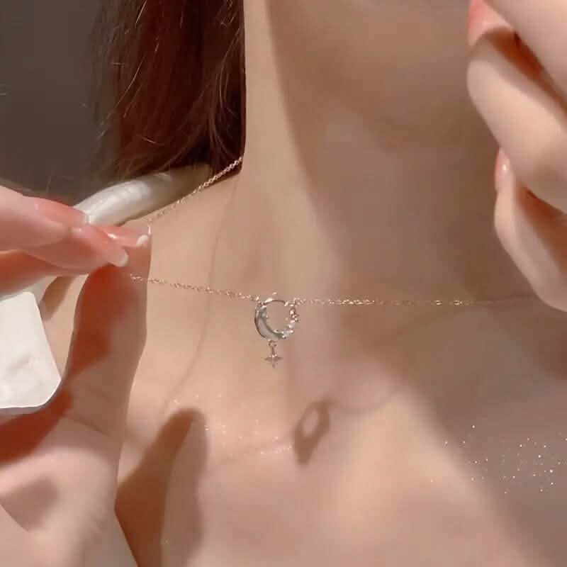 Stunning Moon and Star Birthstone Pendant Necklace