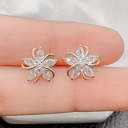 Stylish Zirconia Petal Flower Stud Earrings