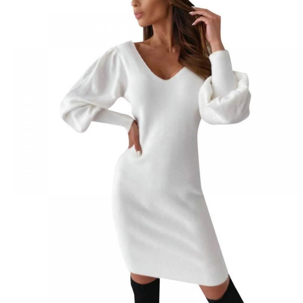 Summark Ladies Lace Long Sleeve Casual Slim Dress