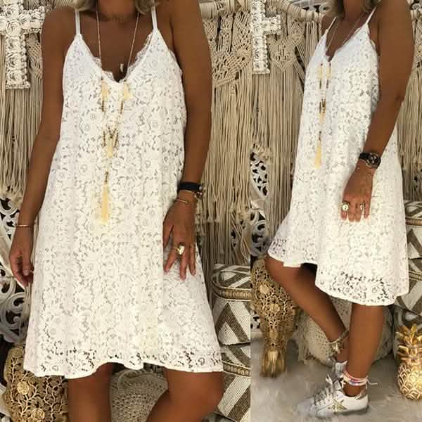 Summer Women's Loose V-neck Sling Sleeveless Dress