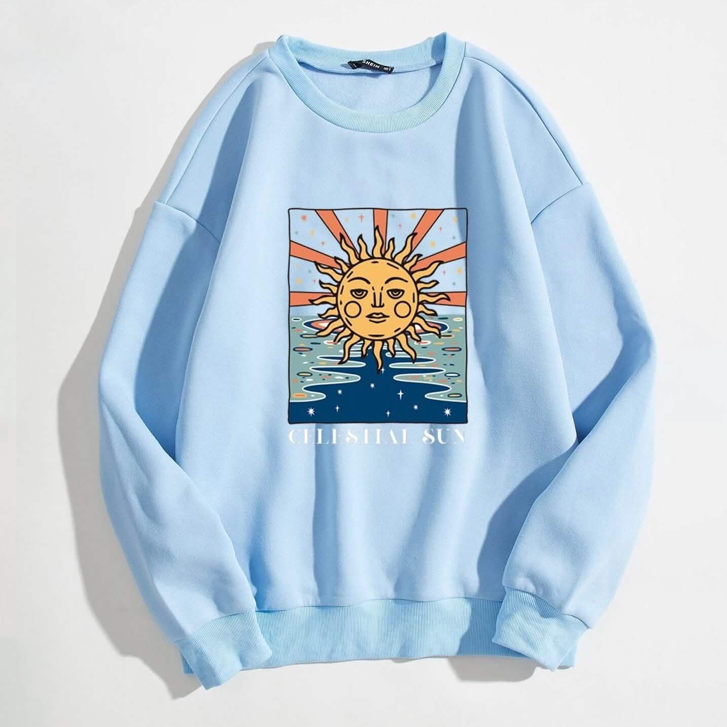 Sun and Letter Graphic Oversized Thermal Sweatshirt