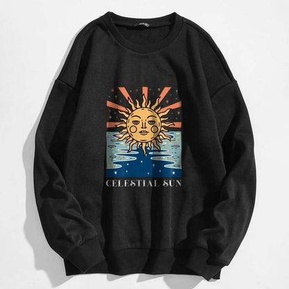 Sun and Letter Graphic Oversized Thermal Sweatshirt