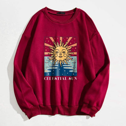 Sun and Letter Graphic Oversized Thermal Sweatshirt