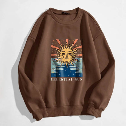 Sun and Letter Graphic Oversized Thermal Sweatshirt