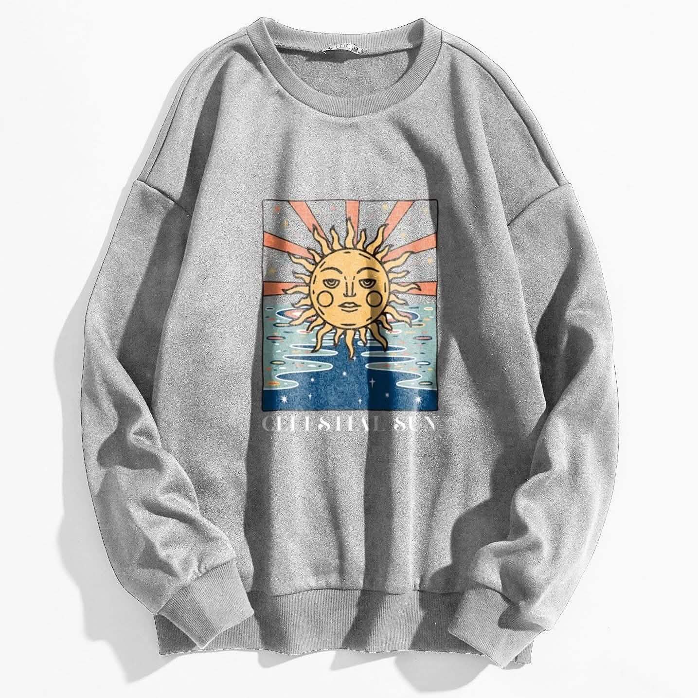 Sun and Letter Graphic Oversized Thermal Sweatshirt