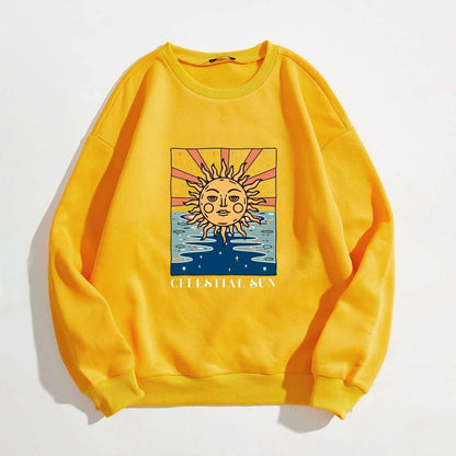 Sun and Letter Graphic Oversized Thermal Sweatshirt