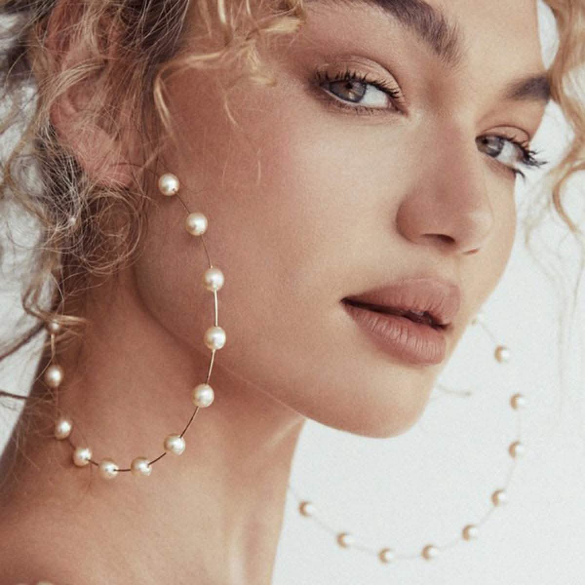 Super Huge Circle Pearls Earrings Thin Dangle
