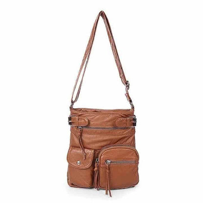 Super Soft Genuine Leather Top Belt Accent Crossbody Bag