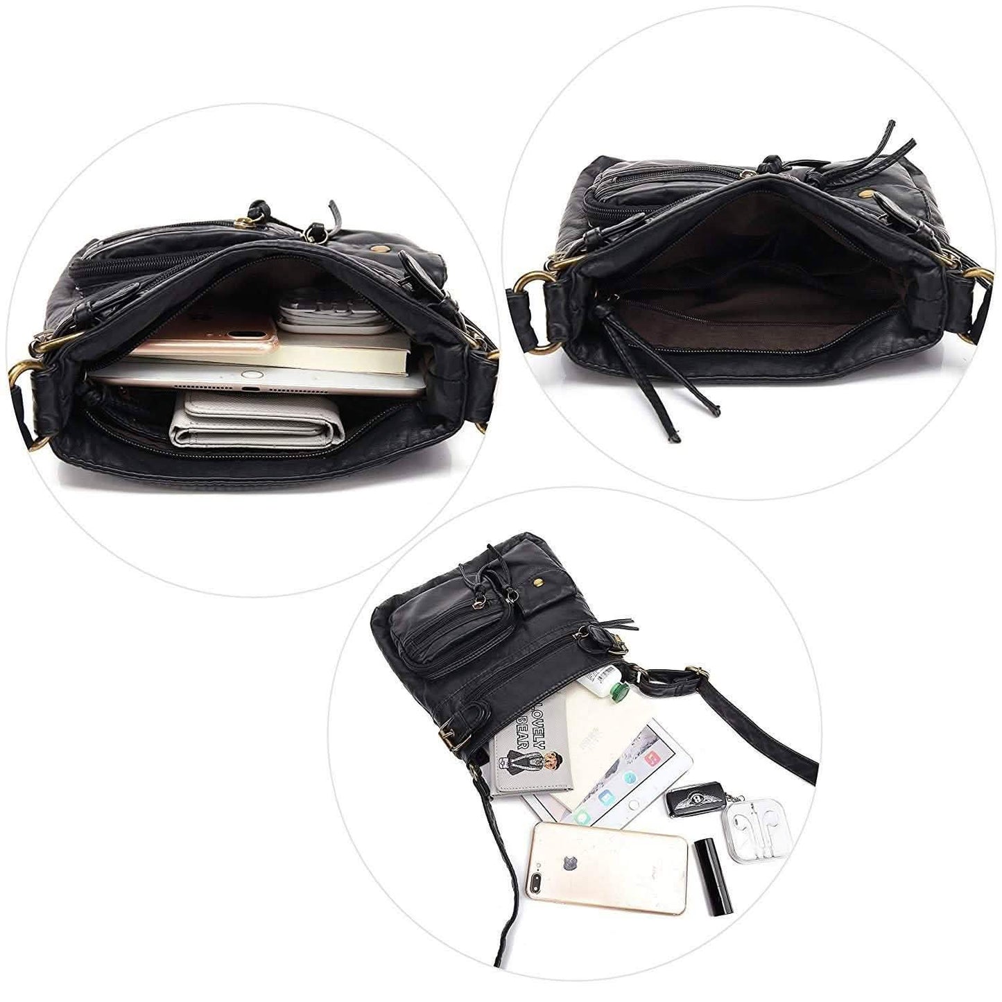 Super Soft Genuine Leather Top Belt Accent Crossbody Bag