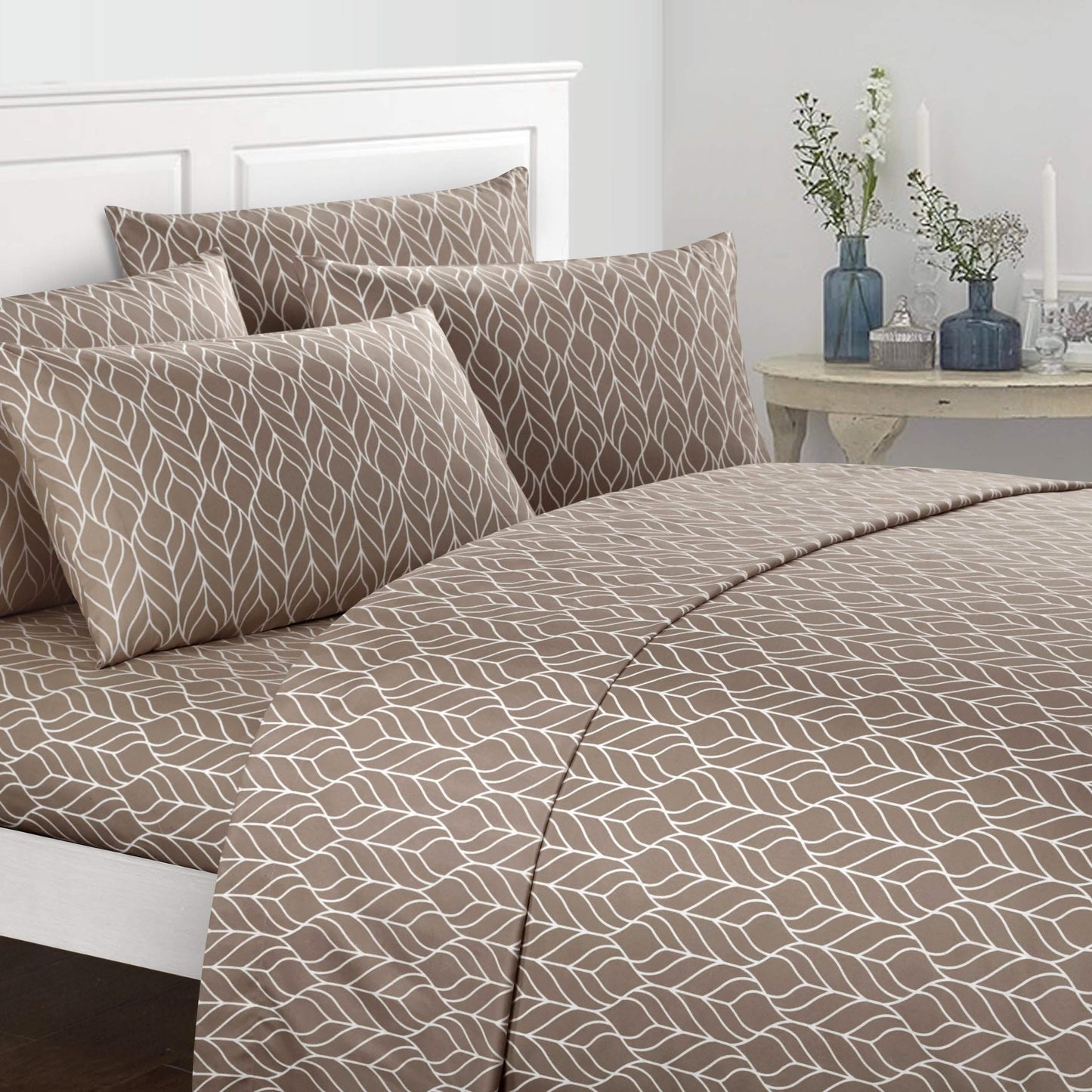Super Soft Two-Tone Geometric Leaf Pattern Sheet Set