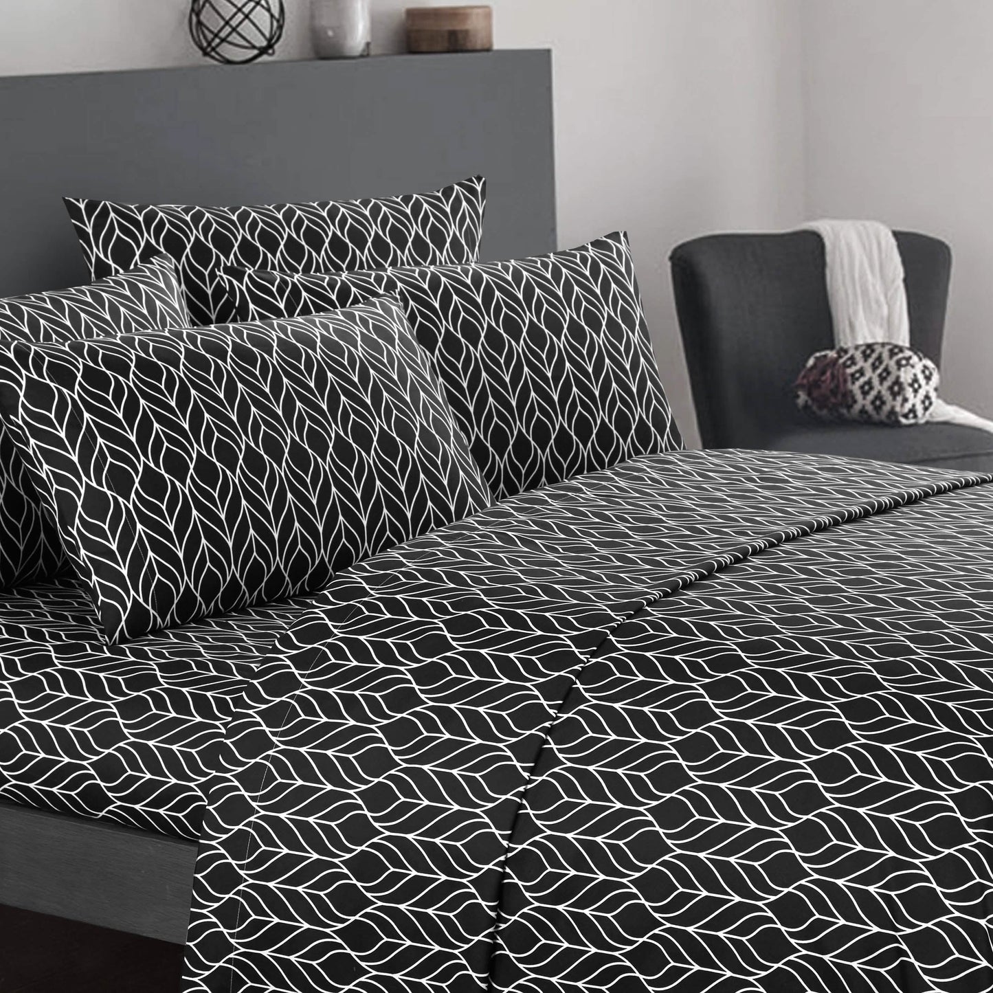 Super Soft Two-Tone Geometric Leaf Pattern Sheet Set
