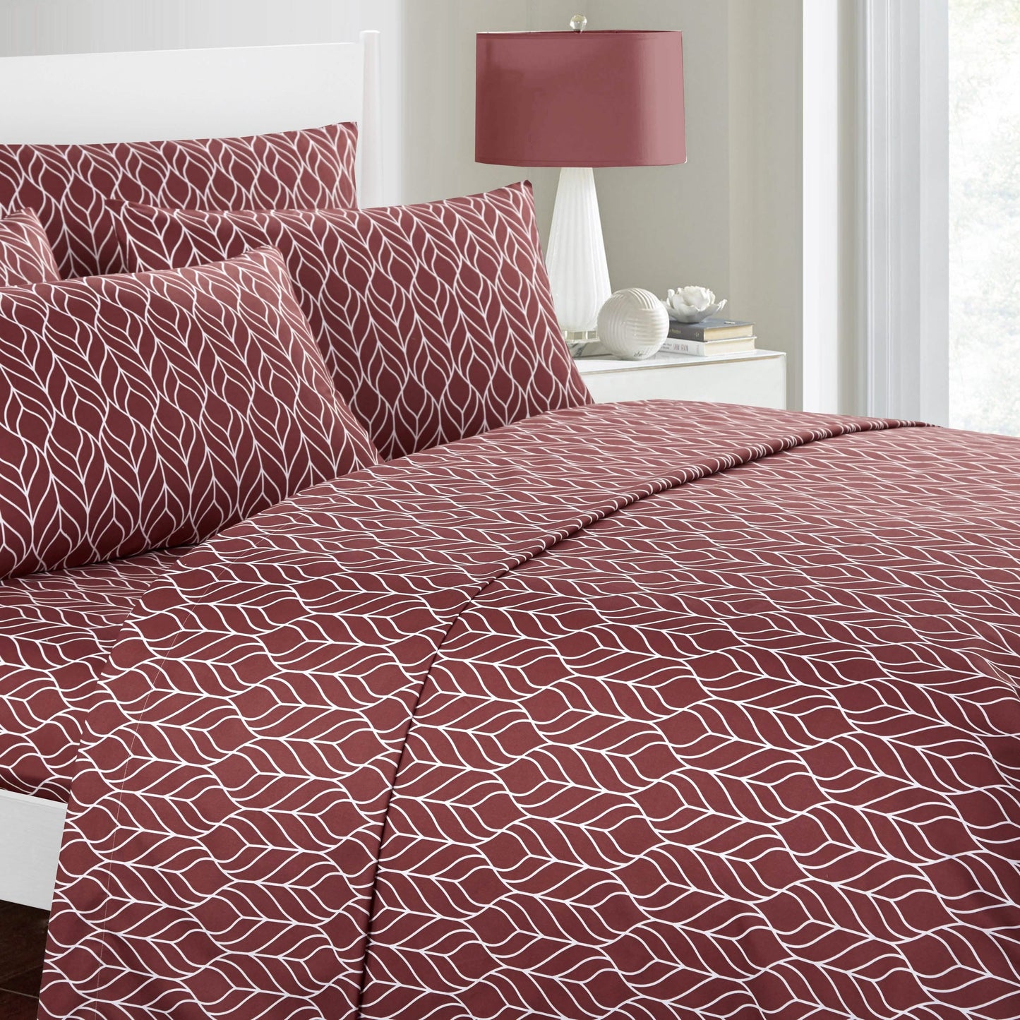 Super Soft Two-Tone Geometric Leaf Pattern Sheet Set