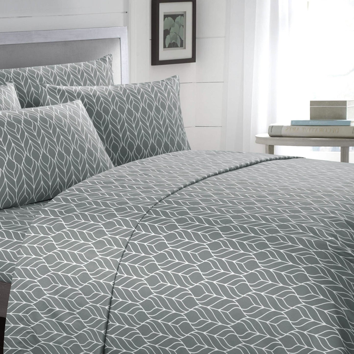 Super Soft Two-Tone Geometric Leaf Pattern Sheet Set